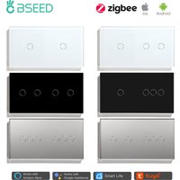 Bseed Zigbee 2/3/4/5/6Gang Smart Light Touch Switch Single Live EU Standard Tuya Smart Life Google Control Crystal Glass Panel