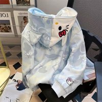 Anime Sanrio Hello kitty Coat American Hooded Cardigan Sweatshirt Katie Sweatshirt Autumn and Winter New Styles Camouflage Loose