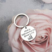 Quran 3:173 Keychain, Allah Islamic Gift, Bible Verse Jewelry, Islam Religion Present for Muslim Men Women, Arabic Quran Gift