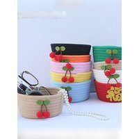 Cherry Reed Woven Storage Basket Desktop Organizer Small Basket Weaving Storage Bag Household Snack Storage Caddy Children's ...