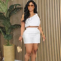 Solid Casual 2 Piece Set Woman Outfit Summer Clothes One Shoulder Draped Crop Top and Shorts Women Matching Sets Ensemble Short