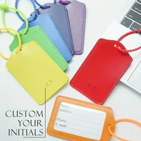 1PC Custom Initials Colorful Luggage Tag for Suitcases Rainbow Colors Luggage Tags with Name Card Vegan Leather Tag