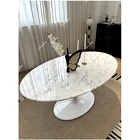French Retro Tulip Marble Dining-Table Light Luxury High-Grade Oval Home Dining Table FT