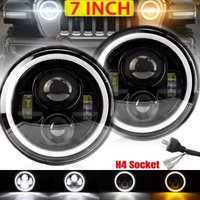 LED Headlight 7 inches Angel Eye for DRL H4 round Car led headlight for Motorcycle Off-Road Jeep JK Spotlights Work Light