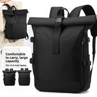 2026 New Large Capacity Waterproof Travel Backpack Men's Double Shoulder Bag Fashionable Trendy Roll-Up Top Computer Bag