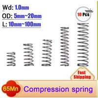 Wire Diameter 1.0mm 10Pcs 65Mn Steel Micro Small Compression Spring OD:5mm-20mm Length 10mm~100mm Customizable