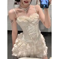 Summer Japanese Sweet Sexy 2 Piece Set Women Chic Bow Sling Top + Fluffy Cake Skirt New Design Fashion Harajuku Slim Outfit 2025