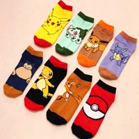 8 Pairs of Combined Anime Pok é Mon Women's Low Cut Sports Socks Fun and Cute Pikachu Cartoon Printed Cotton Couple Ankle Socks
