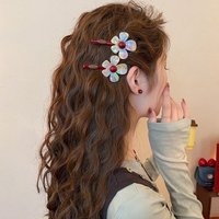 2PCS Korean Iridescent Acetate Flower Hair Clips - Side Snap Bangs Clips