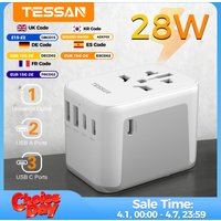 TESSAN Universal Travel Adapter with USB Port and Type C, Worldwide Power Adapter EU/UK/USA/AUS Plug for International Travel