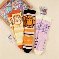 3 Pairs of Cute Pok é Mon Women's Socks With Anime Character Prints Cotton Round Neck Socks for Casual and Breathable Daily wear