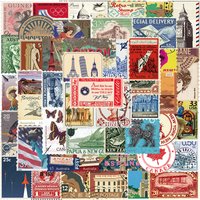 50Pcs Retro Travel Stamp Sticker Pack Retro Postmark Series Handheld Diary DIY Material Decoration Sticker