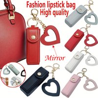 Various colors available, heart-shaped mirror portable mini lipstick bag, portable lipstick bag with mirror, small cosmetic bag,