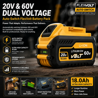 FlexVolt 18,0Ah 20V-60V Auto-Switch Lithium-Ionen-Akku, Hochleistungs-Ersatzakku für schwere Elektrowerkzeuge, Rasen- und Gartengeräte