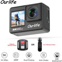 Ourlife 5K30FPS Action Camera 2.0'' Touch LCD 170° DVR 30M Waterproof Remote Control 5X Zoom Helmet WiFi 4K60FPS Sport Camera