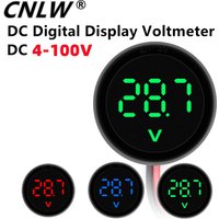 DC 4-100V LED Digital Display Round Two-wire Voltmeter DC Digital Car Voltage Current Meter Volt Detector Tester Monitor Pane