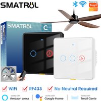 No Neutral Wire Tuya Smart WiFi RF433 Fan Ceiling Light Switch Timer Wall Glass Touch Switch Backlight Timing Control Voice