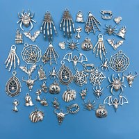 50pcs/SET Zinc Alloy Silvery Halloween Series Charms Pendants for DIY Necklace Bracelet Earrings Jewelry Making Handmade