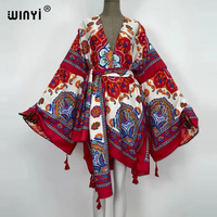WINYI summer retro kimono muslim Caftan holida beachwear Cardigan evening dress abaya dubai luxury cover-ups beach outfits women
