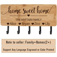 Personalized Text Engraved Customize Bamboo Key Holder Wall-Mounted Storage Keychain Hang Rack Home Decorated Housewarming Gift