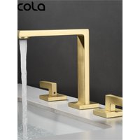 Brushed Gold Basin Faucet Total Brass Black Bathroom Faucet Antique Sink Faucets 3 Hole Hot And Cold Waterfall Faucet Water Tap