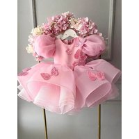 Children's Princess Dress Pink Butterfly 3D Embellished Dress Girls' Wedding Attire Flower Girl Costume Special Occasion Dress