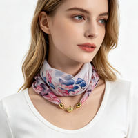 Women Magnetic Buckle Floral Print Neck Scarf, Thin Semi-transparent Chiffon Neck Wrap, Easy Quick Wear Fashion Matching Scarf