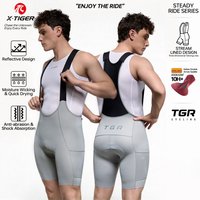 X-TIGER Herren-Radhose mit Trägern, Pro-Sommer-Modell, 200-Dichte-Chamois, hochwertige MTB- und Rennrad-Hose mit Trägern und Taschen