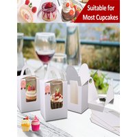 10 Single Piece White Paper Cupcake Container with Inner Tray, Gift Box with Transparent Window for Holiday Wedding Candy Box