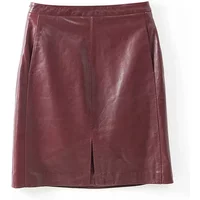 Real leather Women Skirts Ladies 100% Sheepskin Leather Jupe Femme Front Split Sexy Wrap Saias Mujer Mid-Length Burgundy Faldas