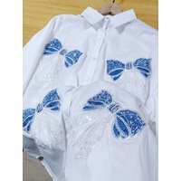 Luxury Diamonds Sequins Pearls Cotton Blouses Shirts for Women 2025 Autumn Trend Shirt Long Sleeve Tops Camisas De Mujer