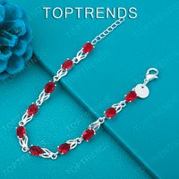 Wholesale 925 Sterling Silver Red Zircon Bracelet For Women Classic Charm Jewelry Birthday Wedding Party Gift Accessories