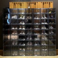New drawer style magnetic suction hard plastic transparent shoe box shoe storage box saves space shoe rack shoe cabinet
