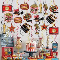 48Pcs/Pack Cinema Festival Theme Spiral Banner Swirl Hanging Garland for Movie Night Birthday Party Photo Props Decor