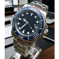 Retro 40mm Blue Dial Luminous Date Steel Case Men's Watch Automatic Mechanical Watch Strap Rotating Bezel