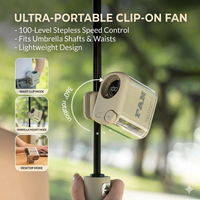 Portable Hands-Free Wearable Waist Fan with Clip-on Umbrella 16000RPM Powerful Mini Fan Stepless Control Digital Display for Out