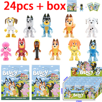 1-24pcs Bluey blind box Cute Dog Bandit Chilli Bingo Pluto Anime Action Figure Movable Joints Model Dolls Ornaments Toys Gifts