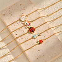 New Fashion Enamel Ladybird Charm Bracelet Women, Stainless Steel Thin Link Handmade Jewelry