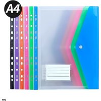 6pcs Plastic Envelope With Adhesive Snaps & 11 Holes File Folder Expansion Bag For 2/3/4 Ring File Bag A4 File Bag School Office