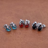 Fashion Dragon Claw Stud Earrings for Men Women Retro Stainless Steel Black/Red/Blue Stone Dragon Claw Piercing Earring Jewelry