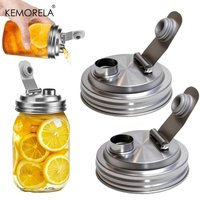 1/2Pack Mason Jar Stainless Steel Pour Spout Lid, Reusable Mason Jar Lids, for 86MM Ball Wide Mouth Mason Jars, Leak Proof Seal