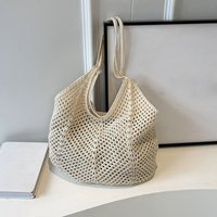 Women Crochet Tote Candy Bag Fashion Knitted Large Capacity Woven Shoulder Bags Solid Color Simple Shopping Bag for Summer Beach