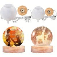 Spherical Led Silicone Mold, with Wooden Lighting Base, Round Crystal Lamp Resin Art, Christmas, Thanksgiving, for DIY Handmade Decoration, 3D Crystal Ball Night Light Mold for Home Decoration