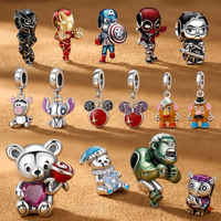 Superhero & Cartoon Charms for Women Bracelet, Iron Man Captain America Spider-Man Hulk Stitch Bear Owl DIY Jewelry Bead Gift