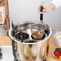 Stainless Steel Noodle Funnel Thickened Multifunctional Fine Mesh Sieve Spoon Wooden Handle Noodle Dumplings Mesh Basket