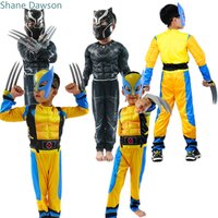 Wolverine Cosplay Costume Kids Boys Superhero Black Panther Claws Luxury Mask Jumpsuit Halloween Bodysuit Muscle Costumes Suit