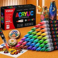 12-60 Colors Acrylic Paint Markers, 1-5mm Soft Tip Paint Pens for Rocks, Wood, Glass, Ceramic DIY Crafts
