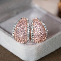 Huitan Two Tone Women Stud Earrings Inlaid Bright Pink CZ Fashion Accessories for Party Wedding Versatile Daily Fancy Jewelry
