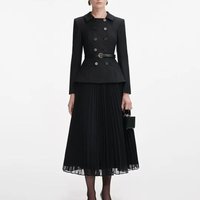 Women Fake two dress turn down collar high waist midi dress