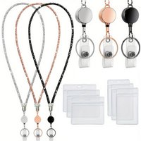 Rhinestone Retractable ID Badge Lanyard, Bling Rhinestone Work Card Holder With Waterproof ID Case,Keys ID Badge Holder